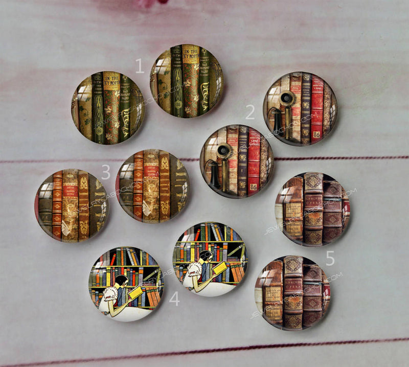 Handmade Round Photo Glass Cabachon books A102