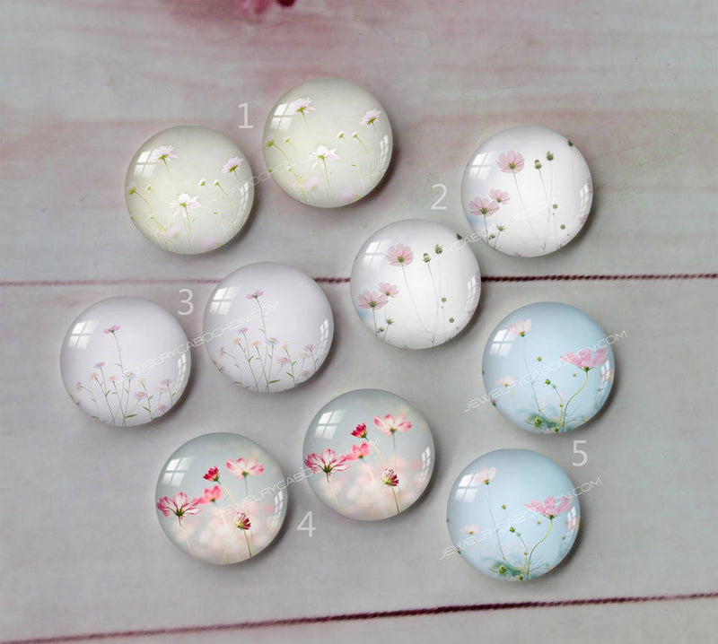 Handmade Round Photo Glass Cabachon plant flower A133
