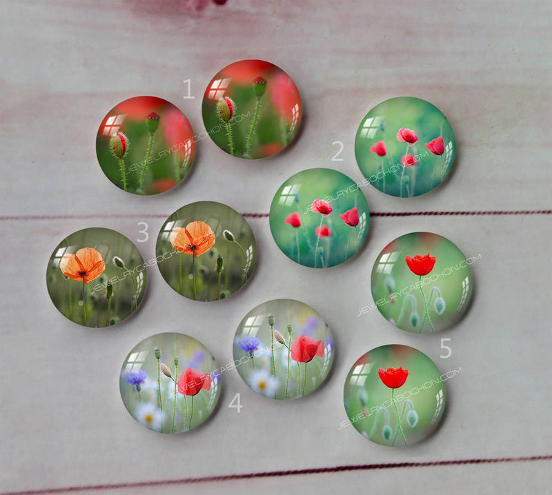 Handmade Round Photo Glass Cabachon plant flower A137