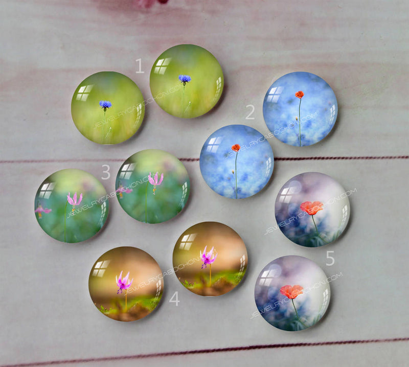 Handmade Round Photo Glass Cabachon plant flower A139
