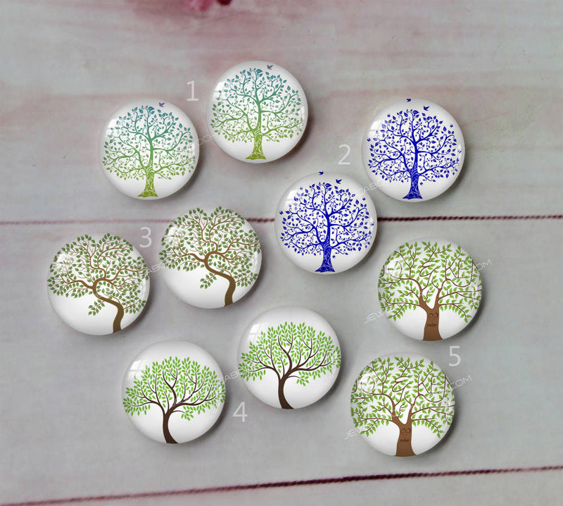 Handmade Round Photo Glass Cabachon illustration plant Big tree A148