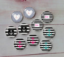 Handmade Round Photo Glass Cabachon geometric stripe A179