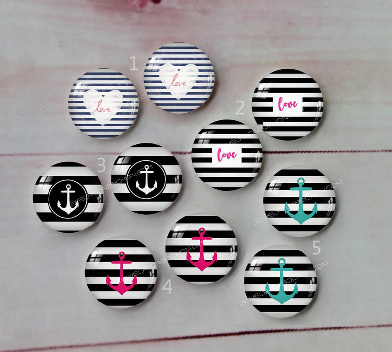 Handmade Round Photo Glass Cabachon geometric stripe A179