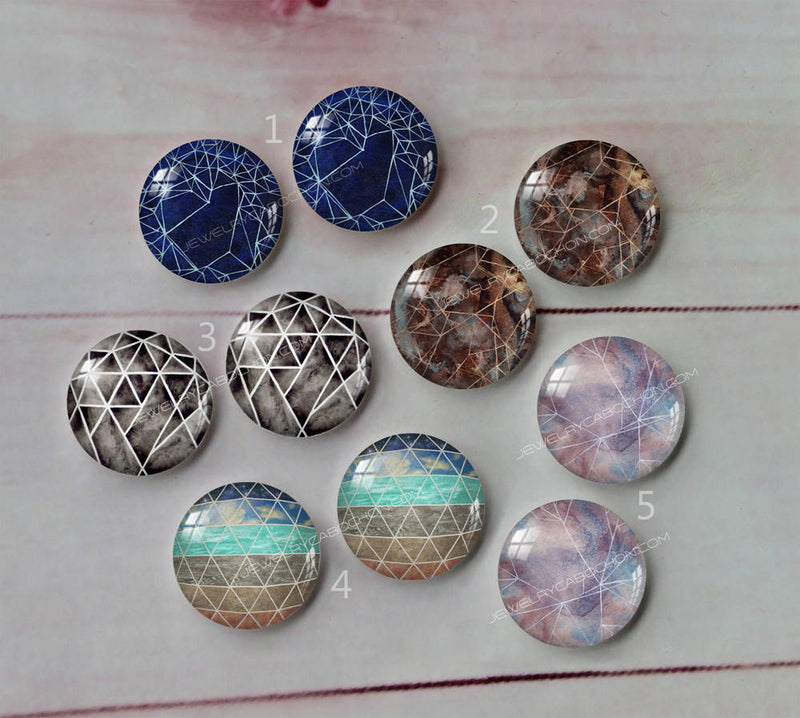 Handmade Round Photo Glass Cabachon geometric  A180