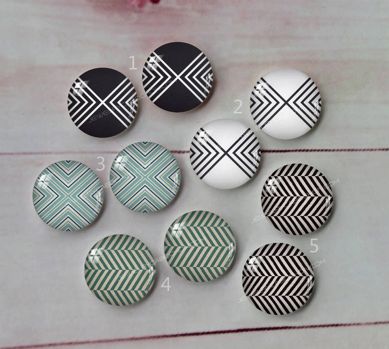 Handmade Round Photo Glass Cabachon geometric line stripe A189