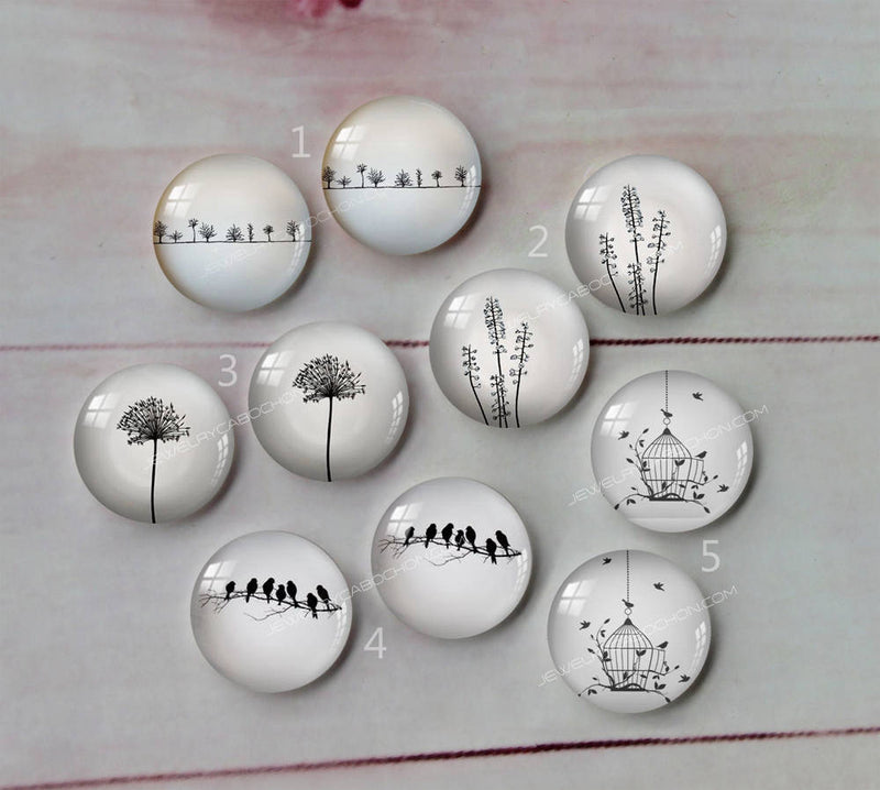 Handmade Round Photo Glass Cabachon Stick figure animal Trees A213