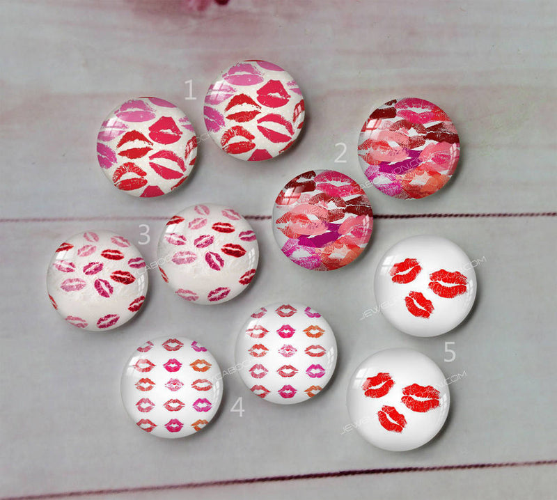 Handmade Round Photo Glass Cabachon Lip print A217