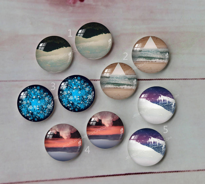 Handmade Round Photo Glass Cabachon landscape A220