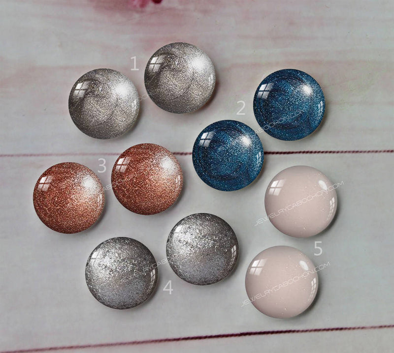 Handmade Round Photo Glass Cabachon Glitter A224