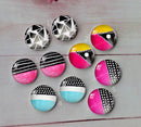 Handmade Round Photo Glass Cabachon geometric  A232