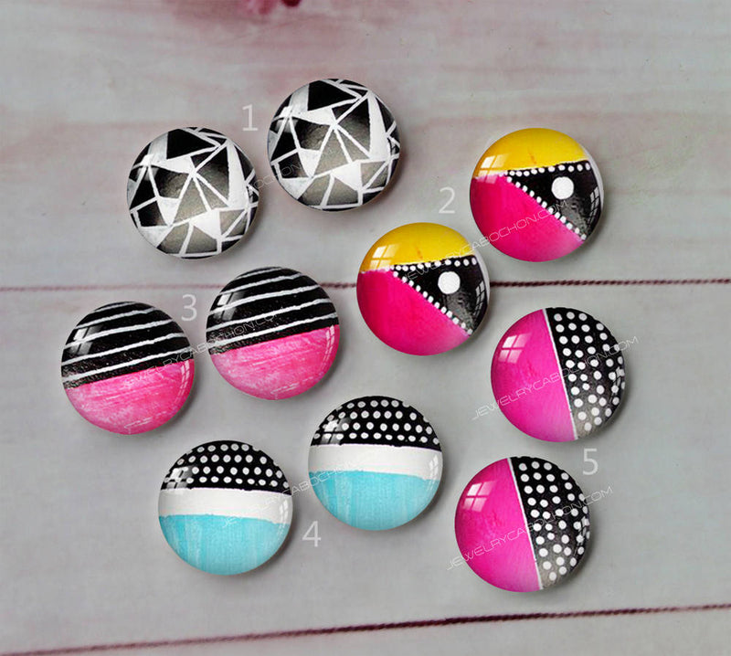 Handmade Round Photo Glass Cabachon geometric  A232