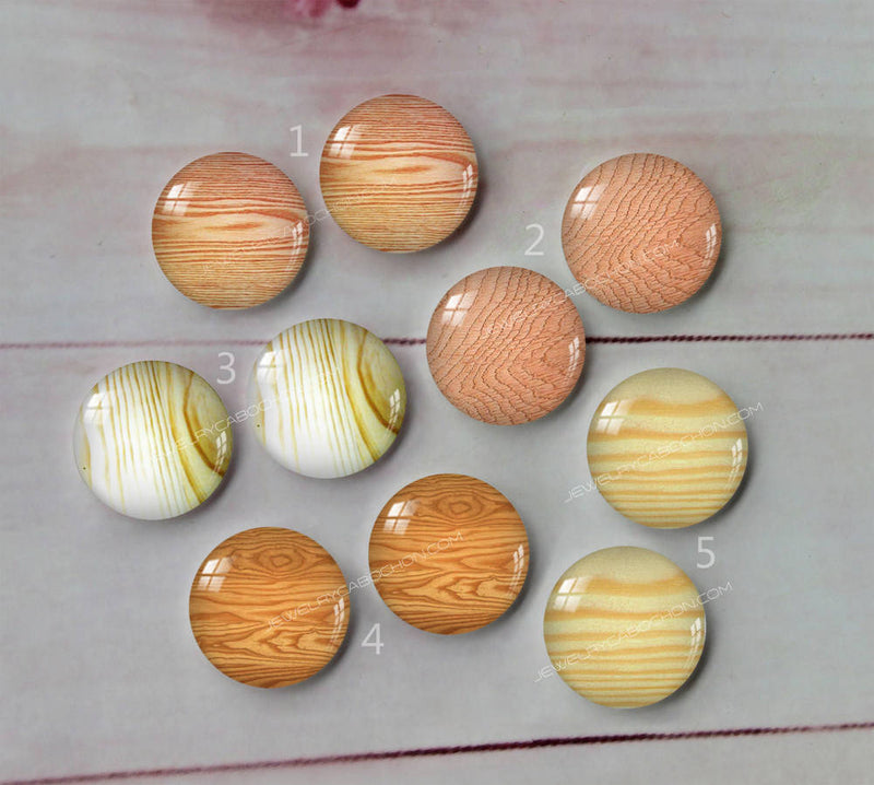 Handmade Round Photo Glass Cabachon geometric Wood grain A236