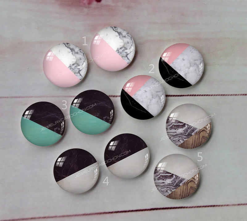 Handmade Round Photo Glass Cabachon Texture Two-color A56