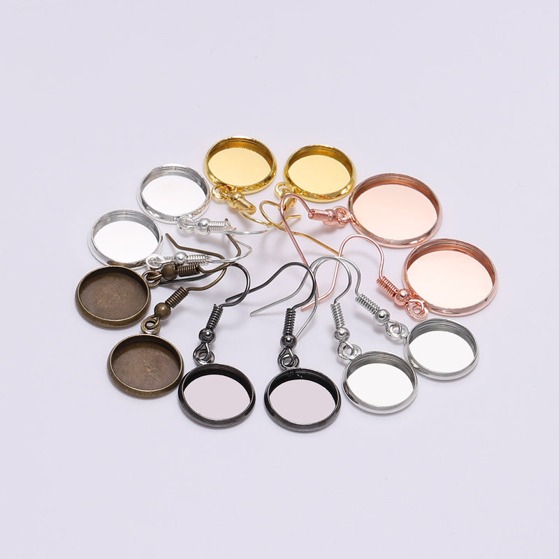 20pcs Round French Earrings Bezel, Blank Round Earwires Findings, Earring Finding Base Settings trays