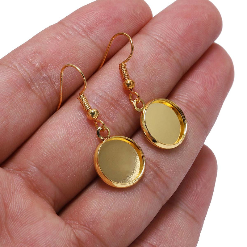 20pcs Round French Earrings Bezel, Blank Round Earwires Findings, Earring Finding Base Settings trays