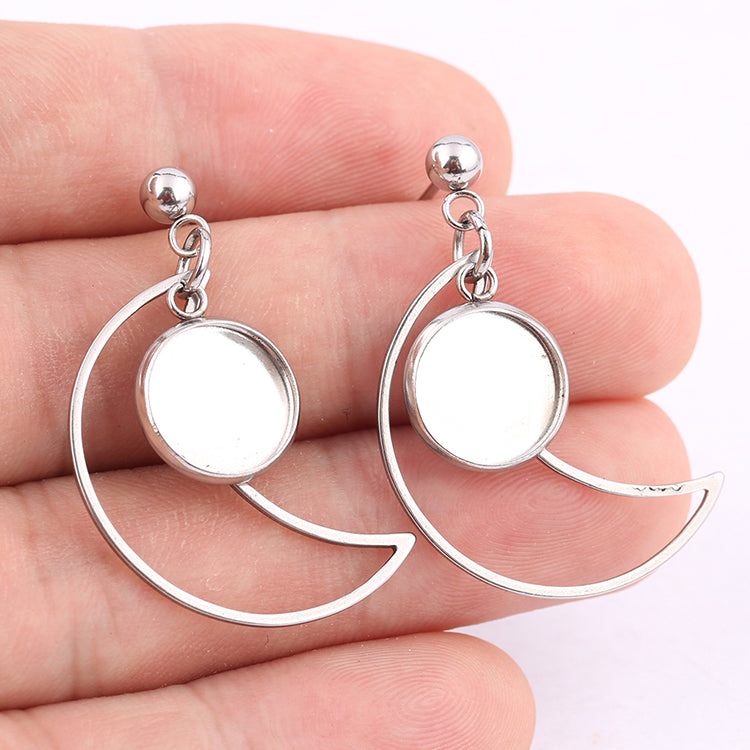10pcs Surgical Stainless Steel DIY kit Crescent Bezel Earring Studs Settings,Earrings Blanks Base