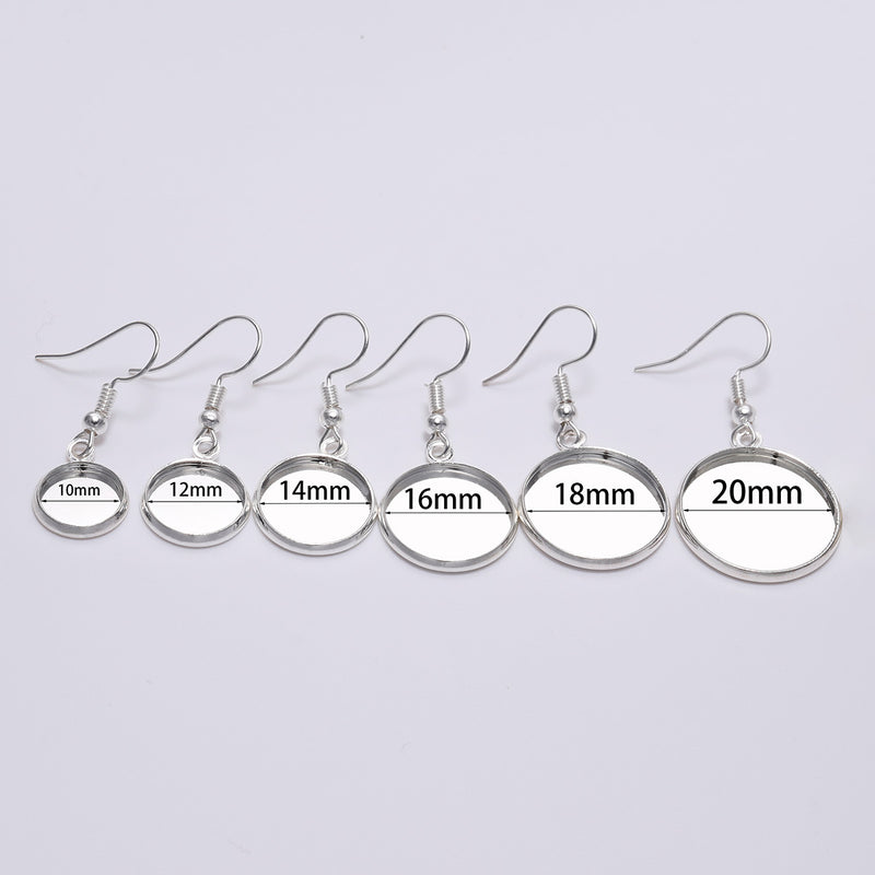 20pcs Round French Earrings Bezel, Blank Round Earwires Findings, Earring Finding Base Settings trays