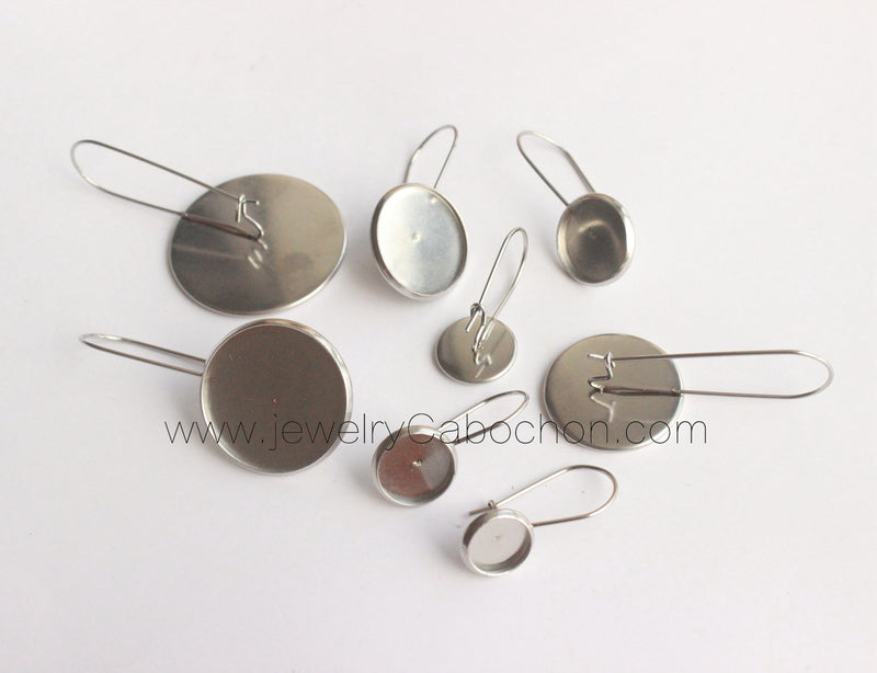 20-100pcs Earrings Blanks wholesale, stainless steel french earwires hooks 6mm -25mm French Earwires Hook With Round Pad