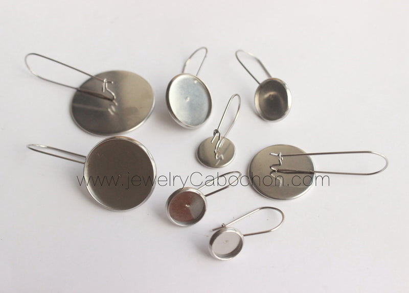 20-100pcs Earrings Blanks wholesale, stainless steel french earwires hooks 6mm -25mm French Earwires Hook With Round Pad