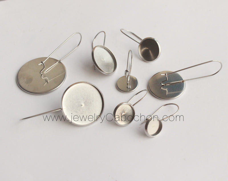 20-100pcs Earrings Blanks wholesale, stainless steel french earwires hooks 6mm -25mm French Earwires Hook With Round Pad