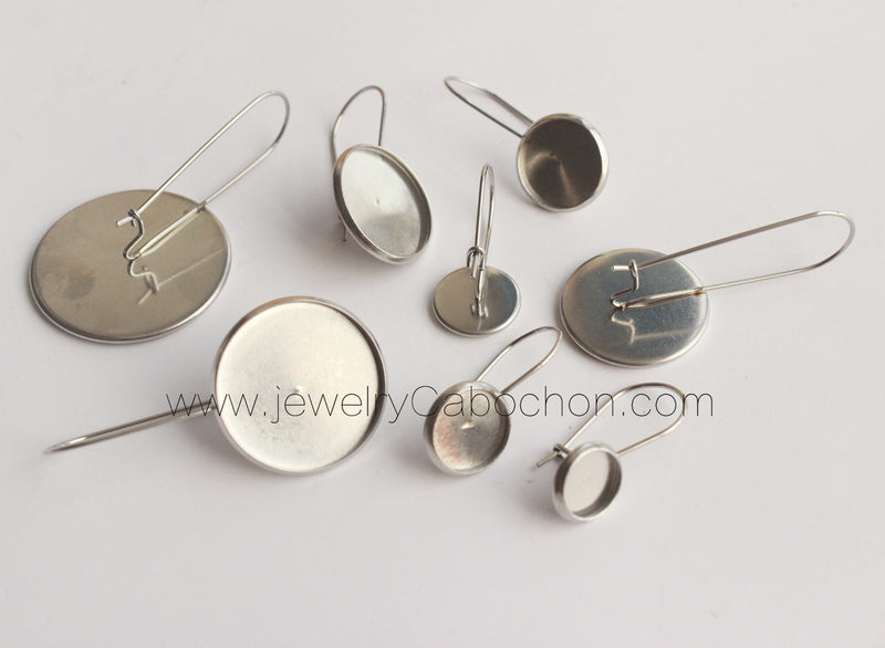 20-100pcs Earrings Blanks wholesale, stainless steel french earwires hooks 6mm -25mm French Earwires Hook With Round Pad