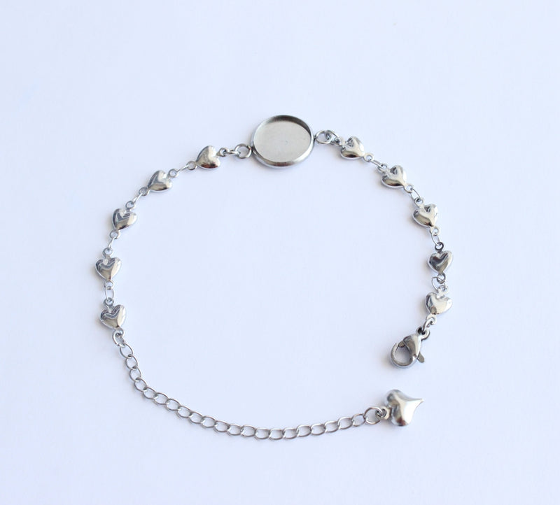 10pcs 8-25mm heart stainless steel bracelet Base Settings