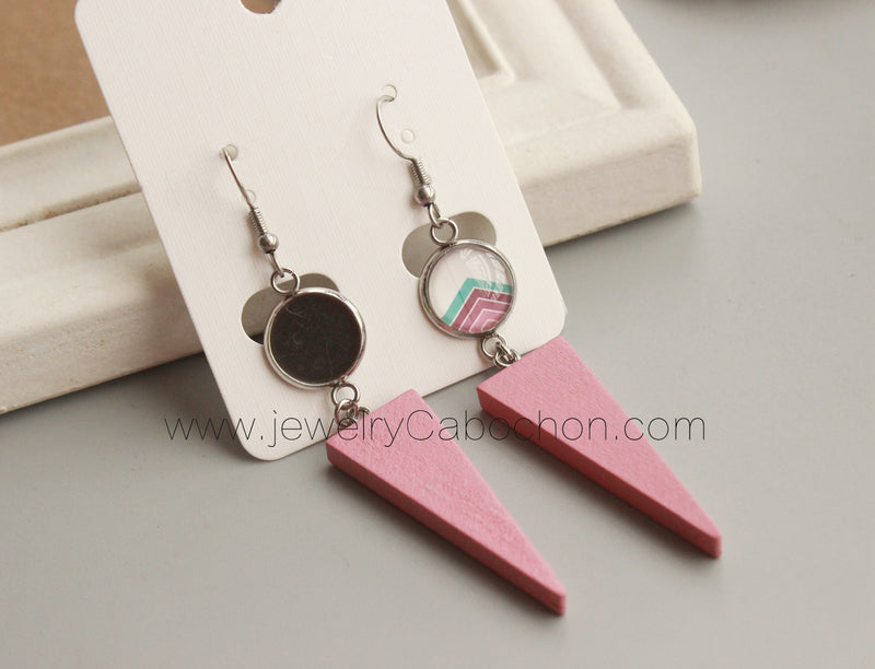10pcs wood 12mm Bezel Earring Studs,  Earring Blanks, Stainless Steel wood Earrings Settings Base