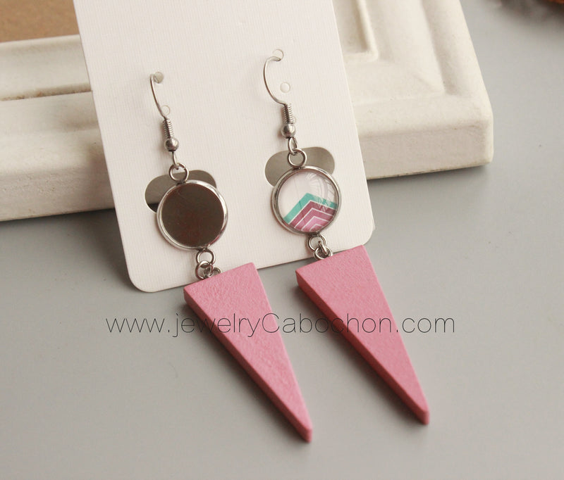 10pcs wood 12mm Bezel Earring Studs,  Earring Blanks, Stainless Steel wood Earrings Settings Base