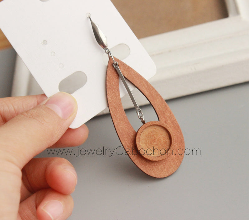 10pcs wood 12mm Bezel Earring Studs,  Earring Blanks, Stainless Steel wood Earrings Settings Base