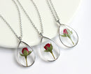 1pcs Handmade Real roses Teardrop pressed flower pendant jewelry