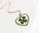 1pcs Handmade Heart-shaped Real four-leaf clover pressed flower pendant jewelry