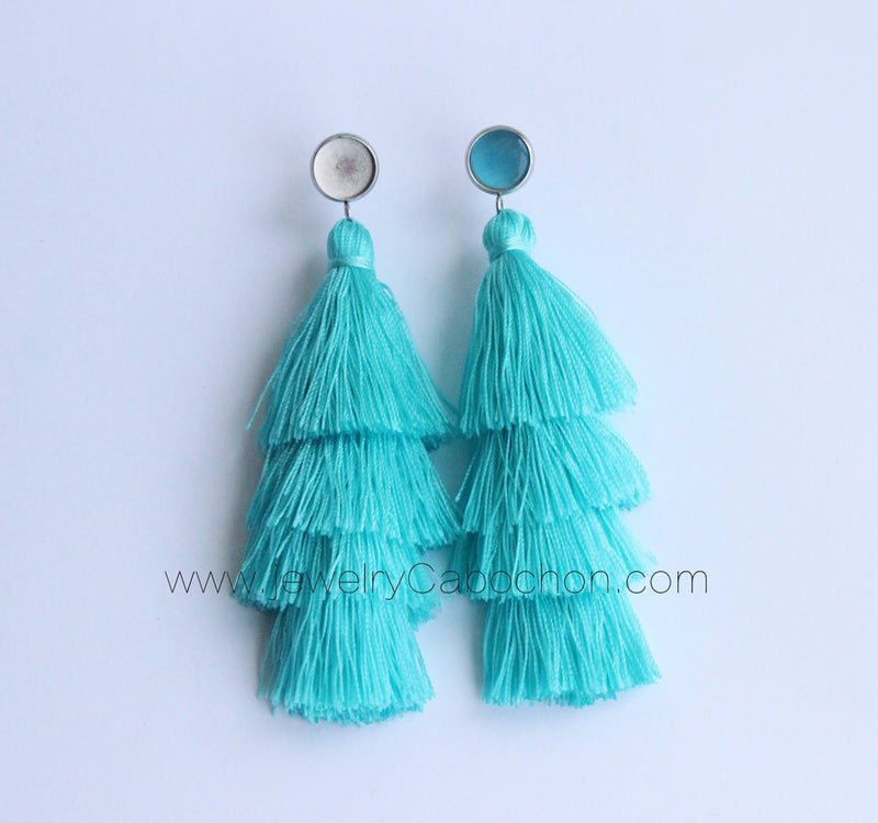 4pcs 4th floor Tassel bezel earring beads Settings 8mm 10mm 12mm Stainless steel earrings Pad, bezel earrings blank base