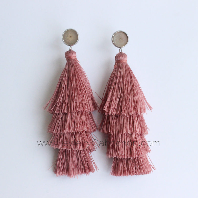 4pcs 4th floor Tassel bezel earring beads Settings 8mm 10mm 12mm Stainless steel earrings Pad, bezel earrings blank base