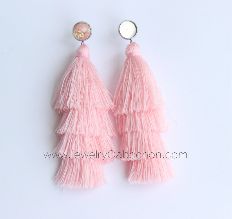4pcs 4th floor Tassel bezel earring beads Settings 8mm 10mm 12mm Stainless steel earrings Pad, bezel earrings blank base