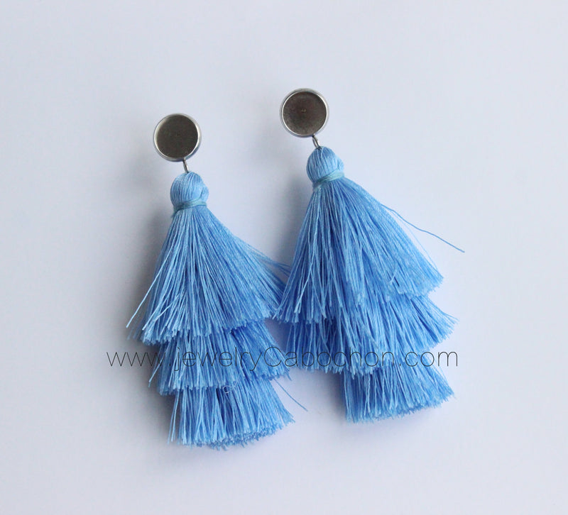4pcs 3th floor Tassel bezel earring beads Settings 8mm 10mm 12mm Stainless steel earrings Pad, bezel earrings blank base