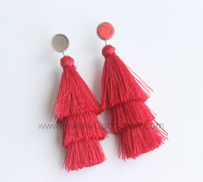 4pcs 3th floor Tassel bezel earring beads Settings 8mm 10mm 12mm Stainless steel earrings Pad, bezel earrings blank base