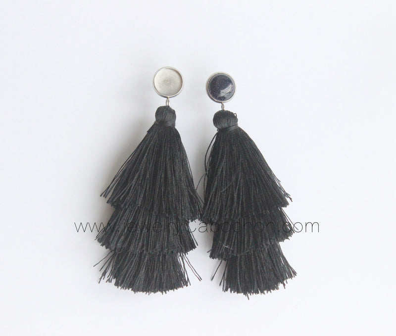 4pcs 3th floor Tassel bezel earring beads Settings 8mm 10mm 12mm Stainless steel earrings Pad, bezel earrings blank base