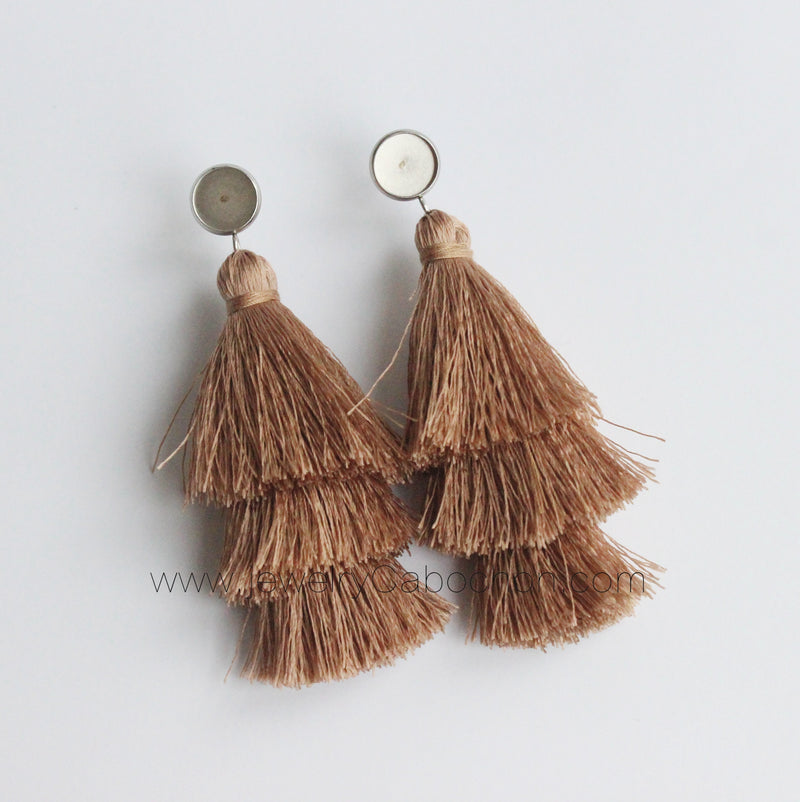 4pcs 3th floor Tassel bezel earring beads Settings 8mm 10mm 12mm Stainless steel earrings Pad, bezel earrings blank base
