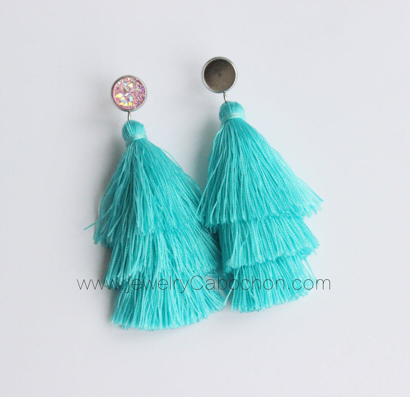 4pcs 3th floor Tassel bezel earring beads Settings 8mm 10mm 12mm Stainless steel earrings Pad, bezel earrings blank base