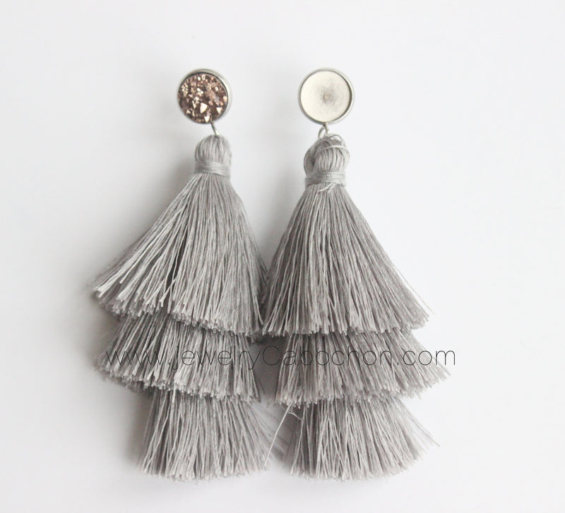 4pcs 3th floor Tassel bezel earring beads Settings 8mm 10mm 12mm Stainless steel earrings Pad, bezel earrings blank base