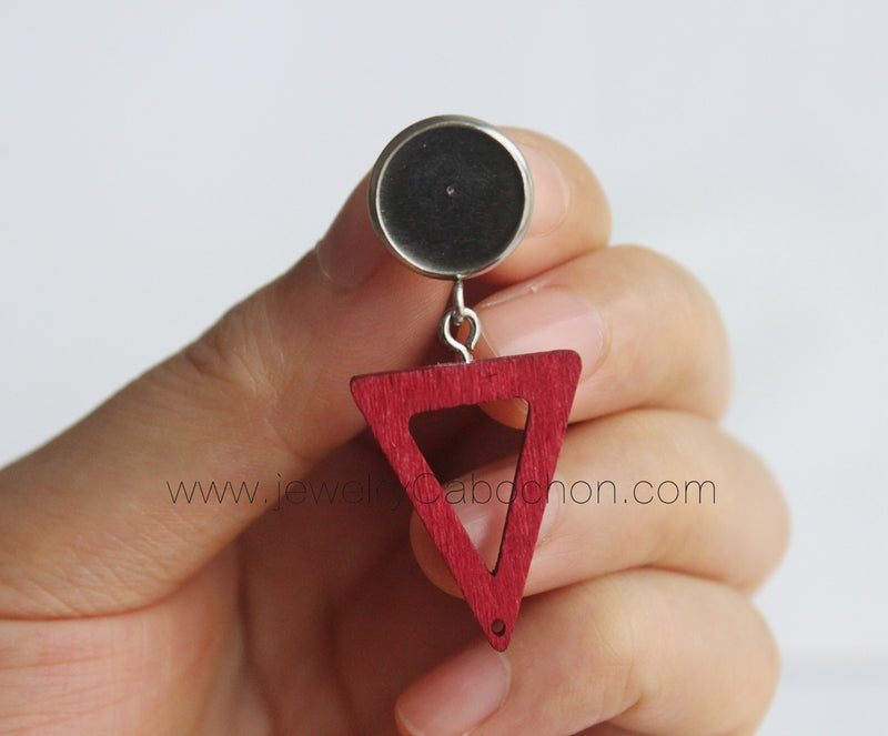 10pcs wood Triangle Bezel Earring Studs, Earring Blanks, Bezel earring Blanks,Stainless Steel wood Earrings Base Settings