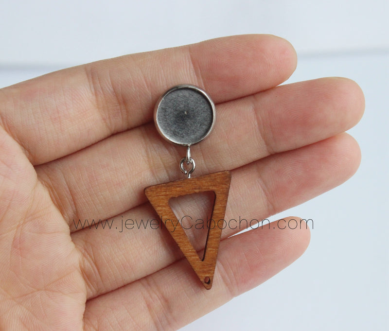 10pcs wood Triangle Bezel Earring Studs, Earring Blanks, Bezel earring Blanks,Stainless Steel wood Earrings Base Settings