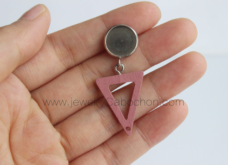 10pcs wood Triangle Bezel Earring Studs, Earring Blanks, Bezel earring Blanks,Stainless Steel wood Earrings Base Settings