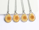 1pcs Handmade flower jewelry,Orange chrysanthemum teardrop pressed flower pendant necklace