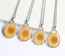 1pcs Handmade flower jewelry,Orange chrysanthemum teardrop pressed flower pendant necklace