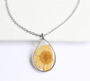 1pcs Handmade flower jewelry,Orange chrysanthemum teardrop pressed flower pendant necklace