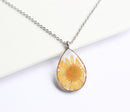 1pcs Handmade flower jewelry,Orange chrysanthemum teardrop pressed flower pendant necklace