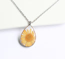 1pcs Handmade flower jewelry,Orange chrysanthemum teardrop pressed flower pendant necklace