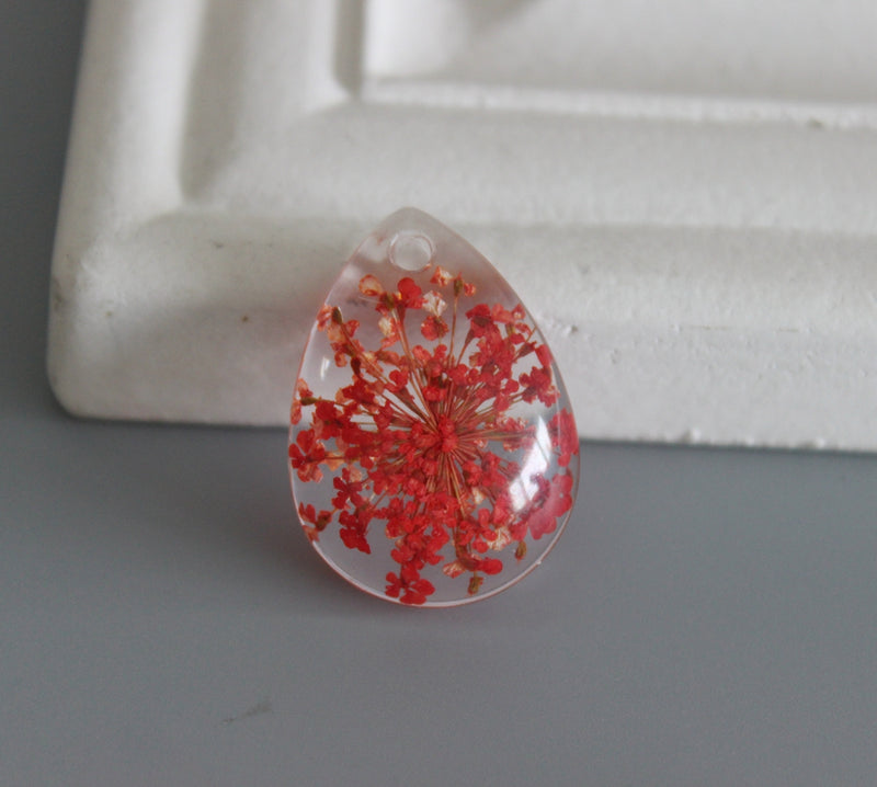 2pcs Teardrop Handmade resin flower Pendant Charm, flower pendant pendant necklace