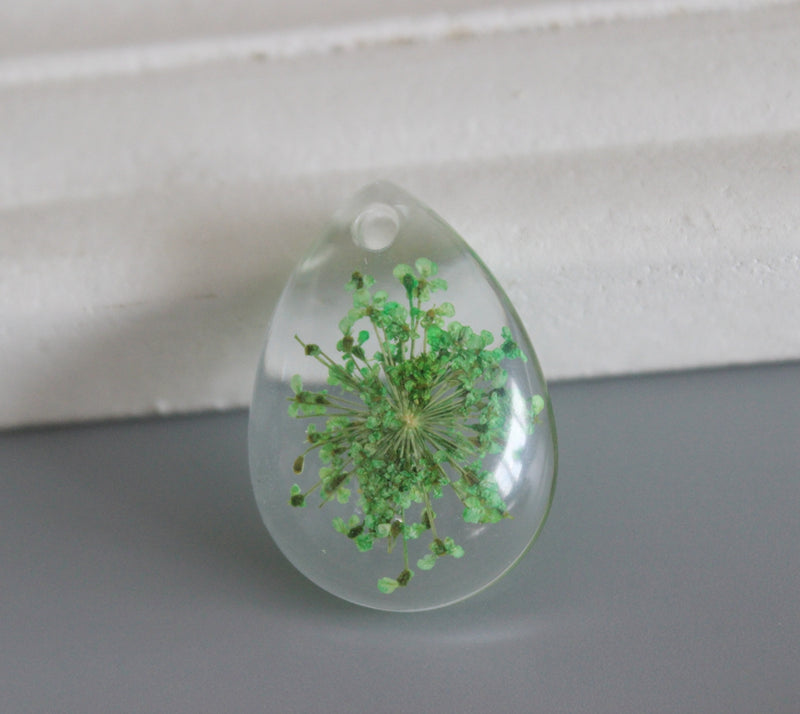 2pcs Teardrop Handmade resin flower Pendant Charm, flower pendant pendant necklace